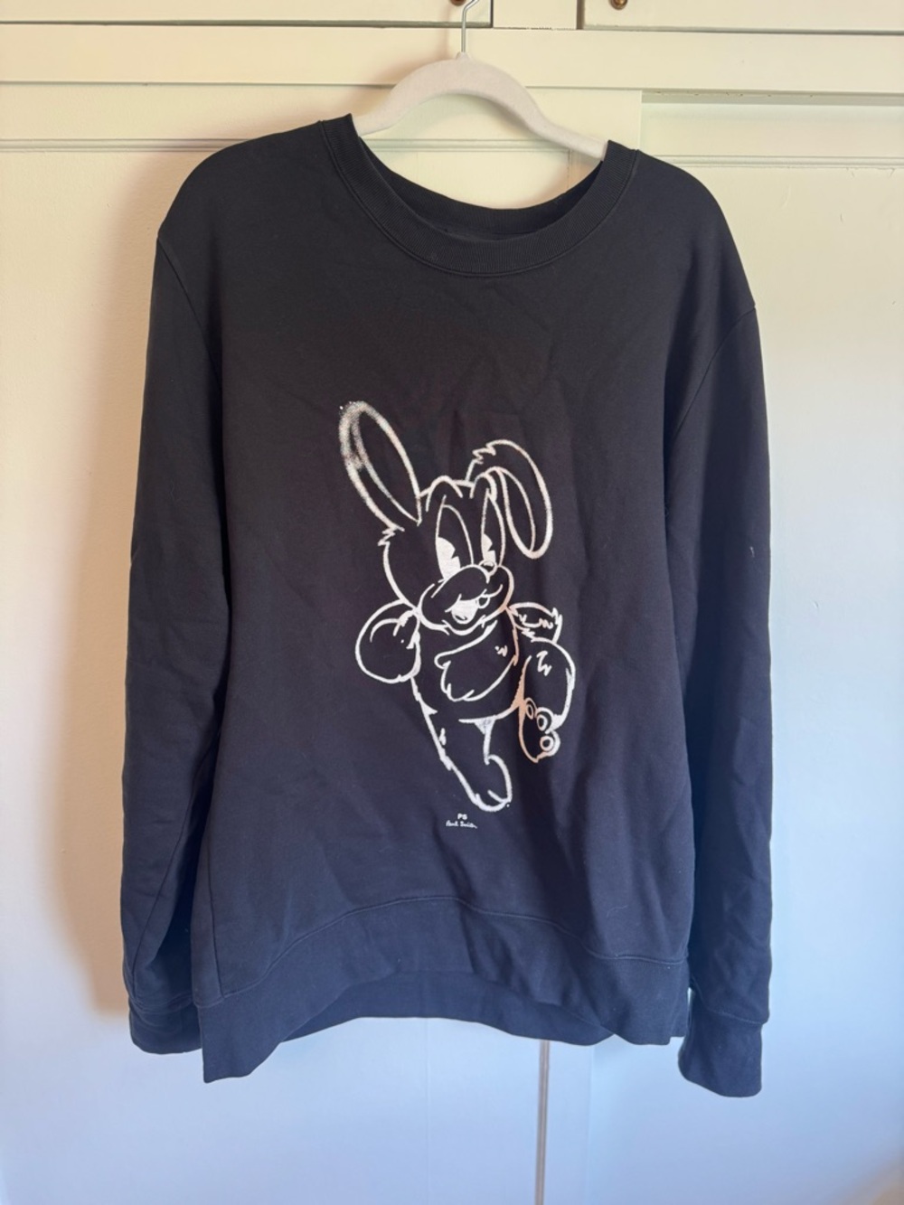 Paul Smith Black Graphic Crewneck Sweater with White Bunny Print